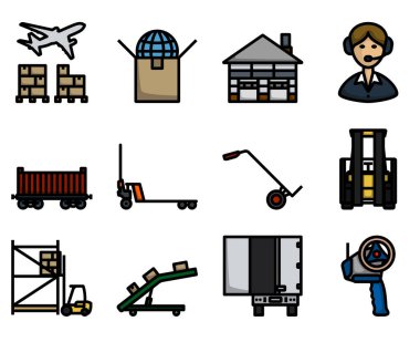 Lojistik Simgesi Ayarlandı. Renk Doldurma Tasarımı ile Düzenlenebilir Kalın Tasarım. Vektör İllüstrasyonu.