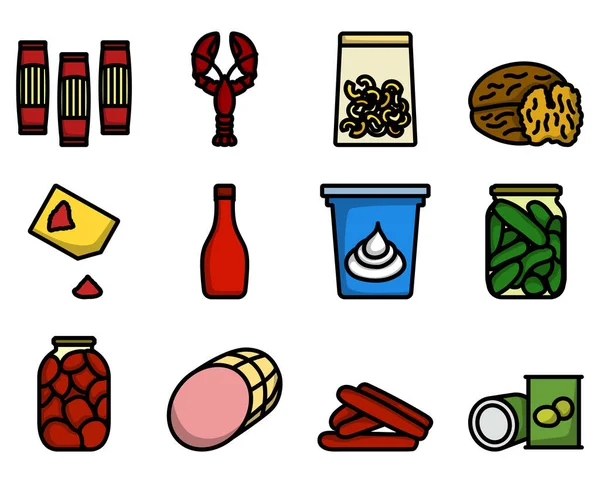 Set Iconos Comida Esquema Audaz Editable Con Diseño Relleno Color — Archivo Imágenes Vectoriales