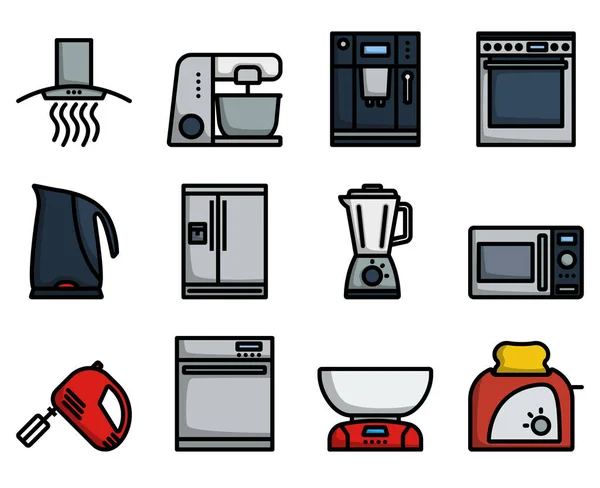 Set Iconos Cocina Esquema Audaz Editable Con Diseño Relleno Color — Vector de stock