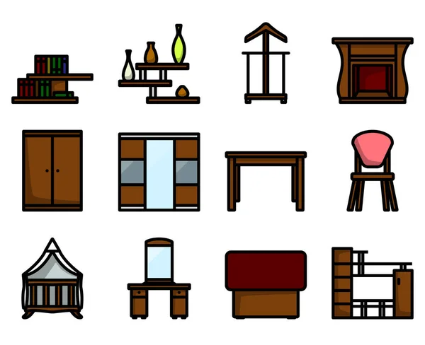 Set Iconos Muebles Esquema Audaz Editable Con Diseño Relleno Color — Vector de stock