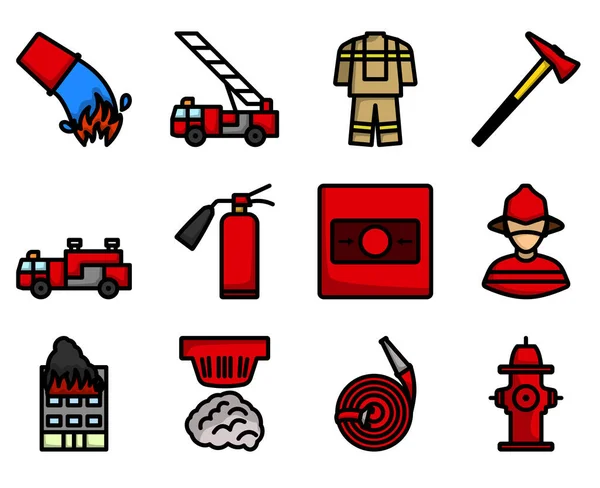 Tűzoltó Icon Set Szerkeszthető Félkövér Vázlat Színes Töltelék Design Vektorillusztráció — Stock Vector