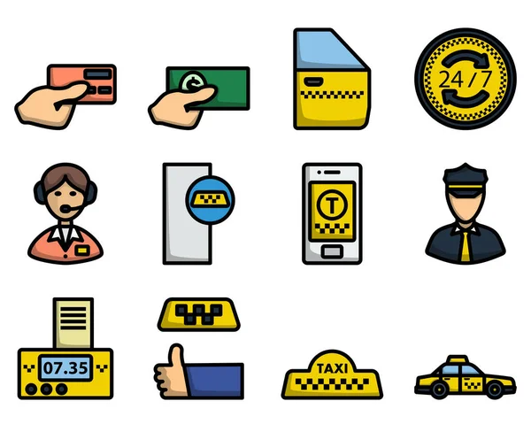 Taxi Icon Set Vorhanden Editierbare Kühne Umrisse Mit Farbfülldesign Vektorillustration — Stockvektor