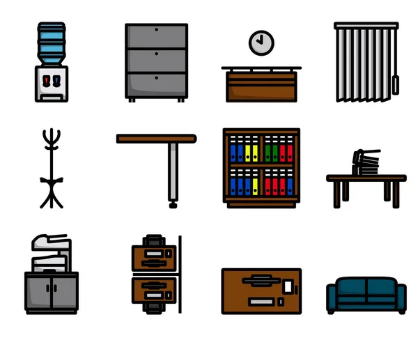 Office Icon Set Upravitelný Tučný Obrys Barevným Vzorem Vektorová Ilustrace — Stockový vektor