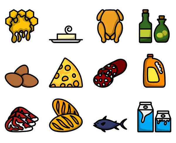 Set Iconos Comida Esquema Audaz Editable Con Diseño Relleno Color — Vector de stock