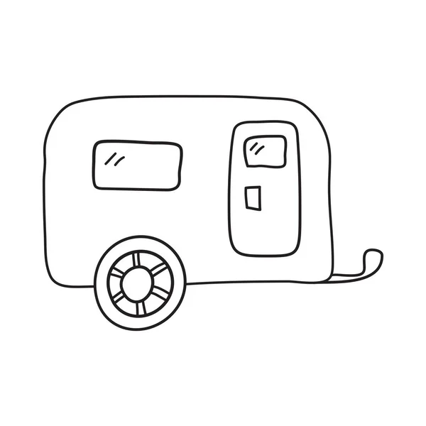 Icona Del Campeggio Family Caravan Car Disegno Schizzo Disegnato Mano — Vettoriale Stock