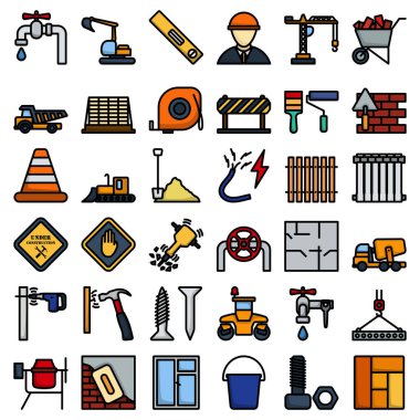 Yapı Simgesi Ayarları. Renk Doldurma Tasarımı ile Düzenlenebilir Kalın Tasarım. Vektör İllüstrasyonu.