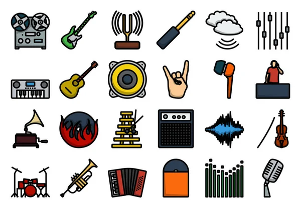 Conjunto Iconos Musicales Esquema Audaz Editable Con Diseño Relleno Color — Vector de stock