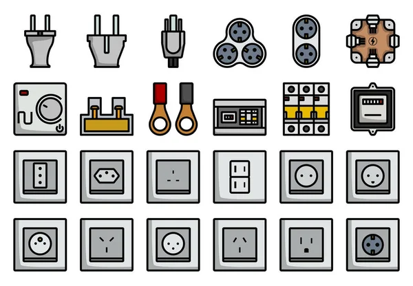 Elektriciteit Icoon Set Bewerkbare Bold Outline Met Kleur Invullen Ontwerp — Stockvector