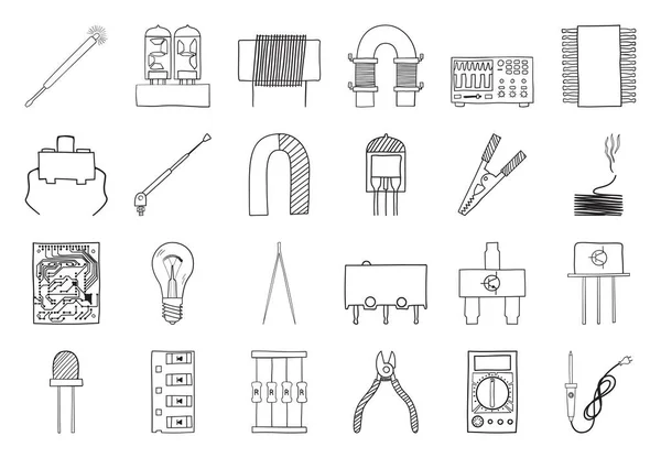 Συγκολλητικό Σετ Εικονιδίων Σχεδίαση Σκίτσα Doodle Χέρι Εικονογράφηση Διανύσματος — Διανυσματικό Αρχείο