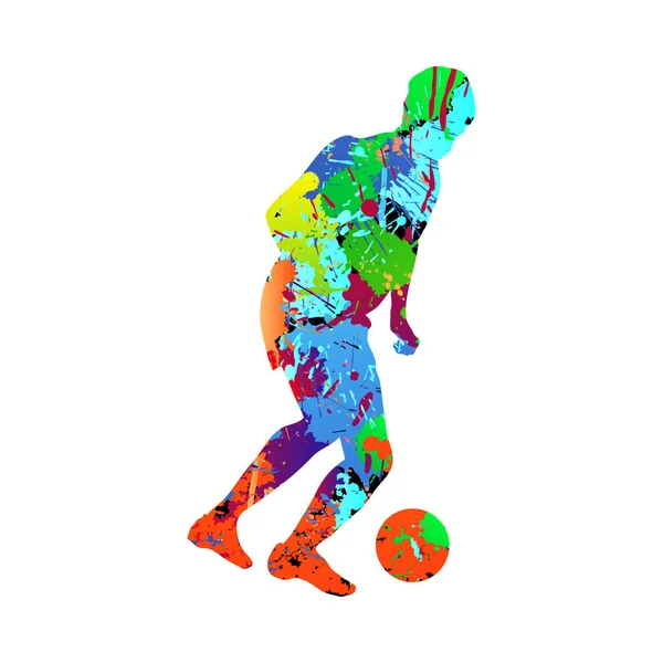 Fußballer Silhouette Color Grunge Design Mit Klecksen Klecksen Und Spritzer — Stockvektor