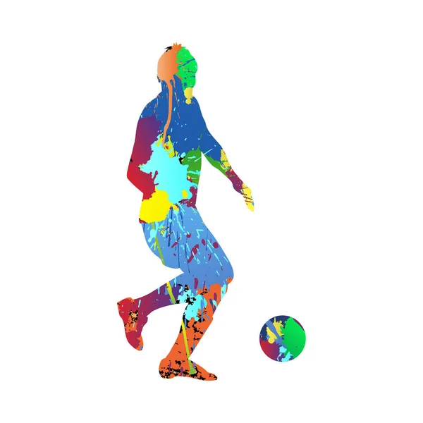 Silhouette Joueur Football Couleur Grunge Design Avec Des Taches Des — Image vectorielle