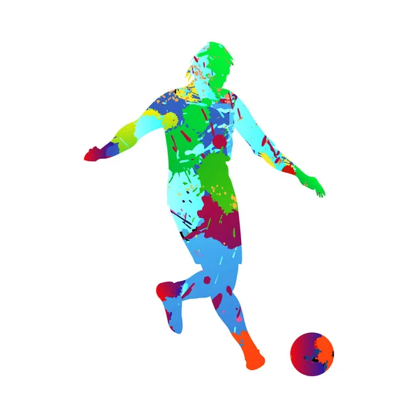 Fußballer Silhouette Color Grunge Design Mit Klecksen Klecksen Und Spritzer — Stockvektor