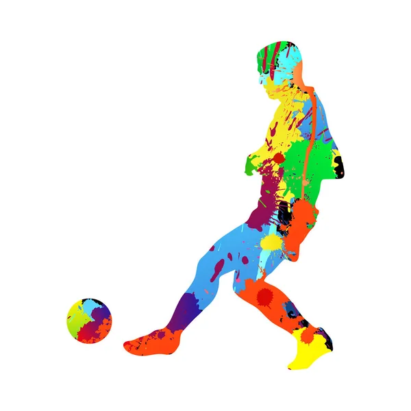 Calciatore Calcio Silhouette Giocatore Colore Grunge Design Con Blob Macchie — Vettoriale Stock