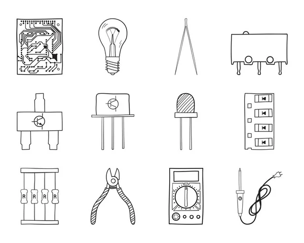 Zestaw Ikon Lutowniczych Ręcznie Rysowany Szkic Doodle Ilustracja Wektora — Wektor stockowy