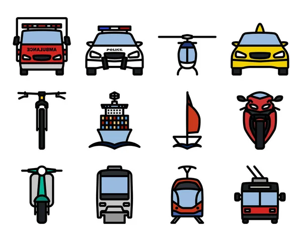 Set Iconos Transporte Esquema Audaz Editable Con Diseño Relleno Color — Archivo Imágenes Vectoriales
