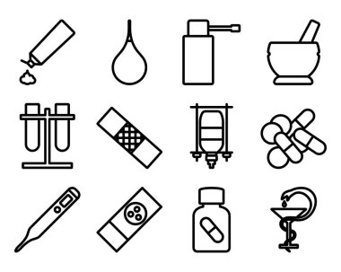 Eczane ikonu seti. Düzenlenebilir Cesur Tasarım. Vektör İllüstrasyonu.