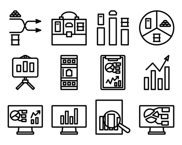 分析アイコンセット 編集可能な太字のアウトラインデザイン ベクターイラスト — ストックベクタ