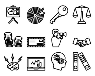 İş Simgesi Ayarlandı. Düzenlenebilir Cesur Tasarım. Vektör İllüstrasyonu.