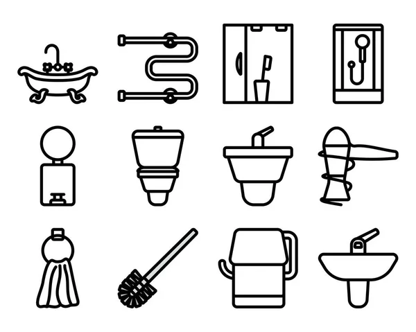Conjunto Ícones Banheiro Desenho Esboço Ousado Editável Ilustração Vetorial — Vetor de Stock