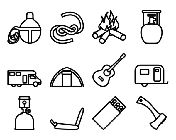 Camping Pictogram Set Editable Bold Outline Design Vector Illustratie — Stockvector