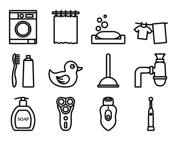 Set Iconos Baño Diseño Contorno Audaz Editable Ilustración Vectorial — Vector de stock