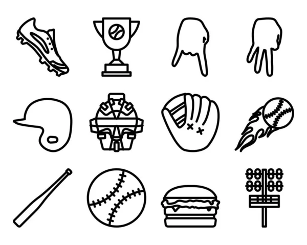 Honkbal Icoon Set Editable Bold Outline Design Vector Illustratie — Stockvector