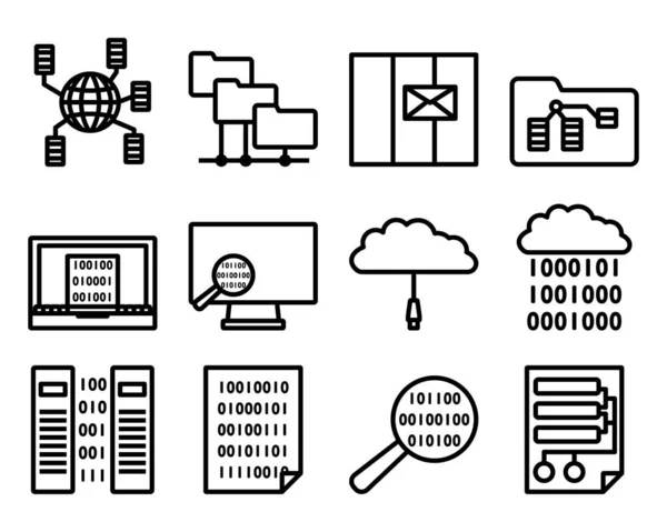 Dataikonuppsättning Redigerbar Djärv Skiss Design Vektor Illustration — Stock vektor