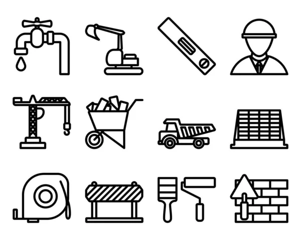 Conjunto Iconos Construcción Diseño Contorno Audaz Editable Ilustración Vectorial — Archivo Imágenes Vectoriales