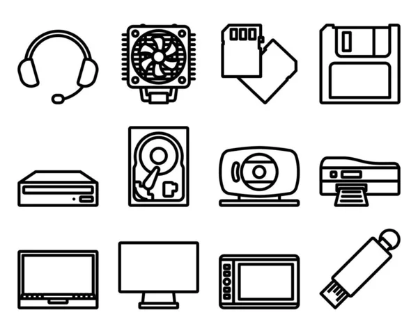 Conjunto Iconos Computadora Diseño Contorno Audaz Editable Ilustración Vectorial — Vector de stock