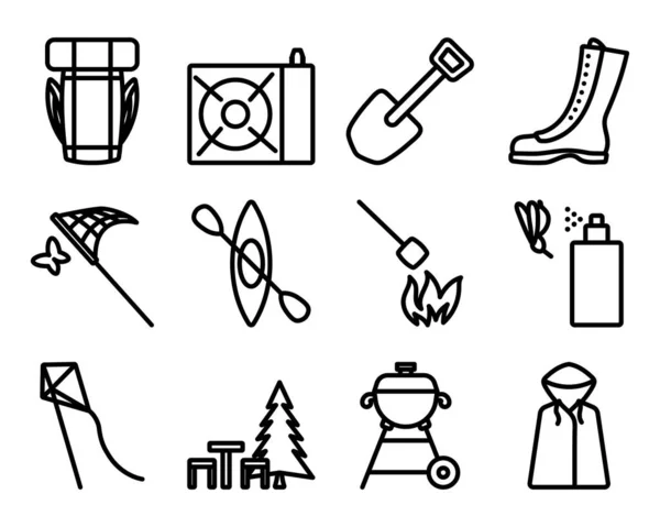 Camping Pictogram Set Editable Bold Outline Design Vector Illustratie — Stockvector