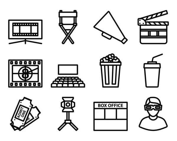 Cinema Icon Set Desain Bold Outline Yang Dapat Diedit Ilustrasi - Stok Vektor