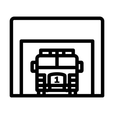 İtfaiye İstasyonu Simgesi. Düzenlenebilir genişlikte kalın tasarım. Vektör İllüstrasyonu.