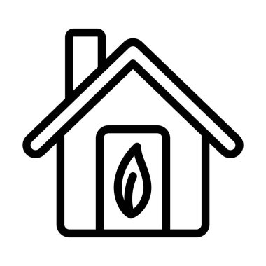 Yaprak Simgesi ile Ekolojik Ev. Düzenlenebilir Cesur Tasarım. Vektör İllüstrasyonu.