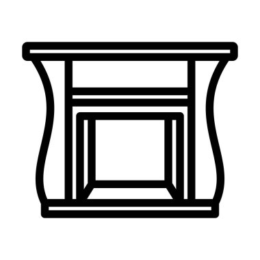 Kapısı Simgeli Şömine. Düzenlenebilir genişlikte kalın tasarım. Vektör İllüstrasyonu.