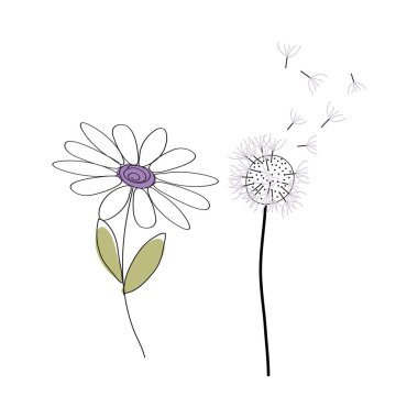 Doodle sketch flower with color fill. Simple design suitable for making greeting cards. Vector illustration.