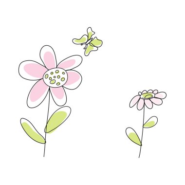 Doodle sketch flower with color fill. Simple design suitable for making greeting cards. Vector illustration.