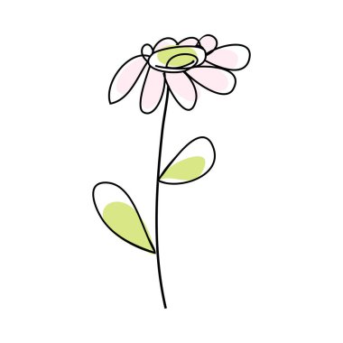 Doodle sketch flower with color fill. Simple design suitable for making greeting cards. Vector illustration.