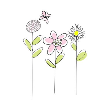 Doodle sketch flower with color fill. Simple design suitable for making greeting cards. Vector illustration.