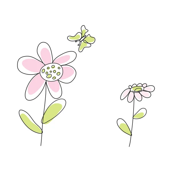 Doodle Skiss Blomma Med Färg Fylla Enkel Design Lämplig För — Stock vektor