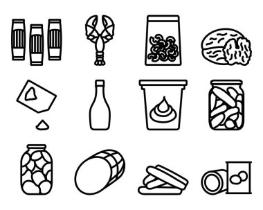 Yemek Simgesi Seti. Düzenlenebilir genişlikte kalın tasarım. Vektör İllüstrasyonu.