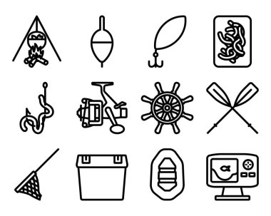 Balık Simgesi Seti. Düzenlenebilir genişlikte kalın tasarım. Vektör İllüstrasyonu.