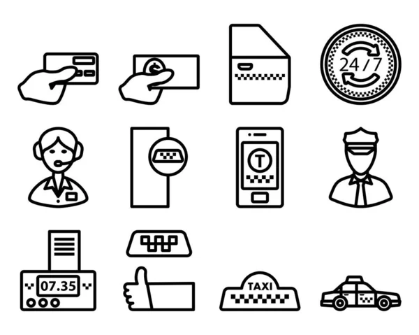 Taxi Icon Set Desenho Arrojado Com Largura Curso Editável Ilustração — Vetor de Stock