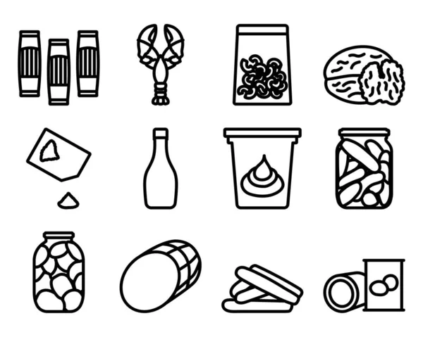 Conjunto Ícones Alimentares Desenho Arrojado Com Largura Curso Editável Ilustração —  Vetores de Stock