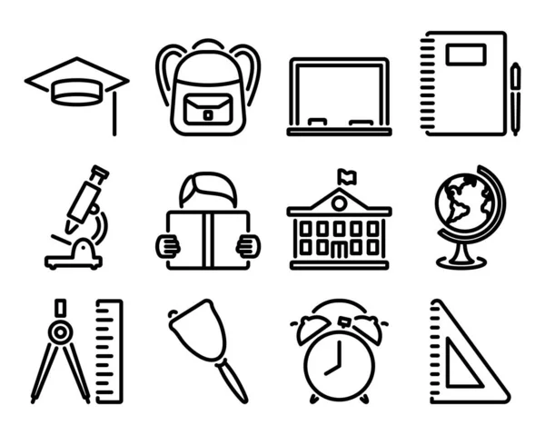 Set Iconos Educativos Diseño Contorno Audaz Con Ancho Carrera Editable — Vector de stock