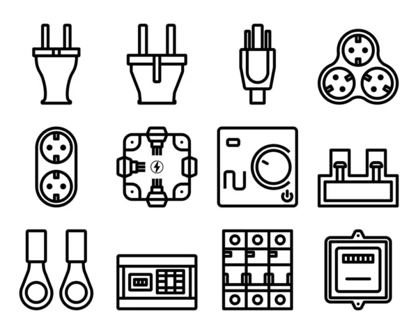 Ensemble Icônes Électriques Conception Contour Audacieux Modifiable Illustration Vectorielle — Image vectorielle