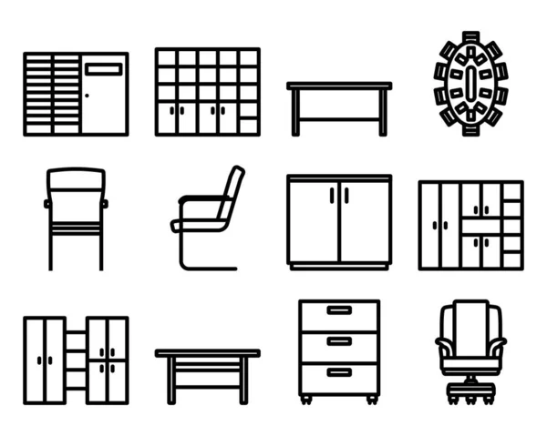 Ensemble Icônes Bureau Conception Contour Audacieux Avec Largeur Course Modifiable — Image vectorielle