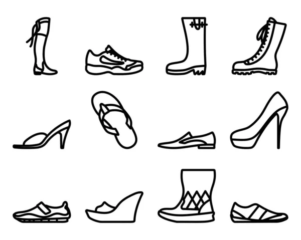 Ensemble Icônes Pour Chaussures Conception Contour Audacieux Avec Largeur Course — Image vectorielle