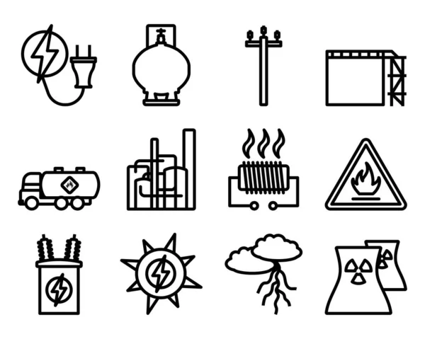 Ensemble Icônes Énergétiques Conception Contour Audacieux Avec Largeur Course Modifiable — Image vectorielle
