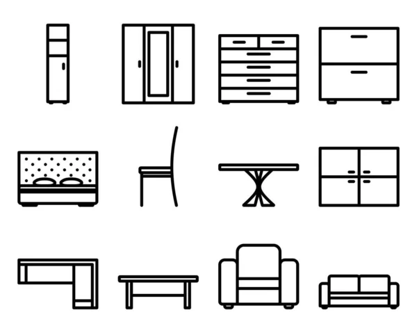 Мебель Icon Set Смелый Дизайн Контура Съедобной Шириной Штрихов Векторная — стоковый вектор