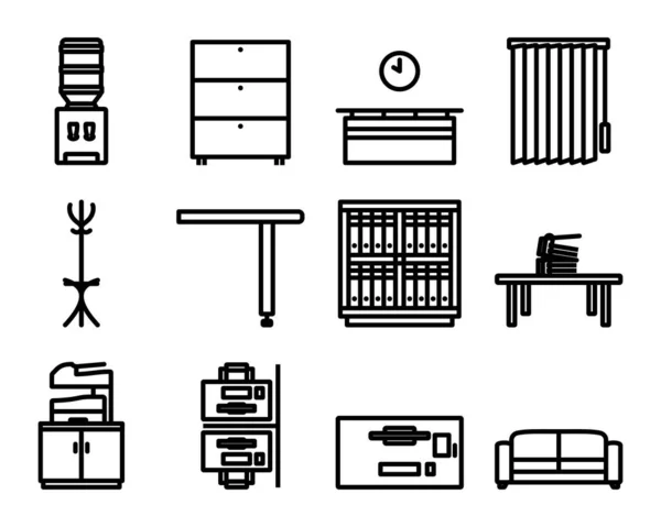 Ensemble Icônes Bureau Conception Contour Audacieux Avec Largeur Course Modifiable — Image vectorielle